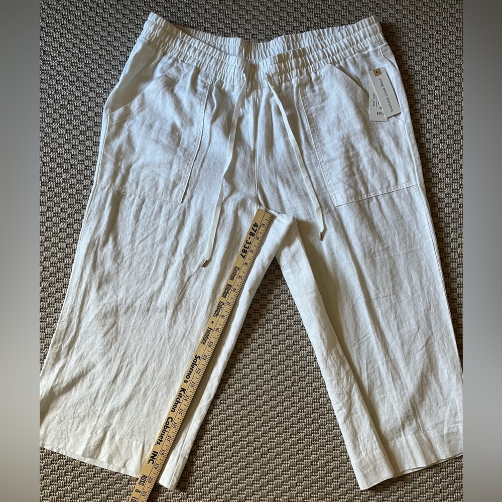 NWT -Land n Sea Linen Blend Wide Crop Pants with Elasticated Waist- White- Sz 1X - Picture 8 of 10